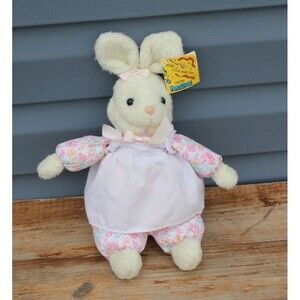 NWT Vintage Prestige Pastel Dress Floral White Bunny Stuffed Animal Plush 15"
